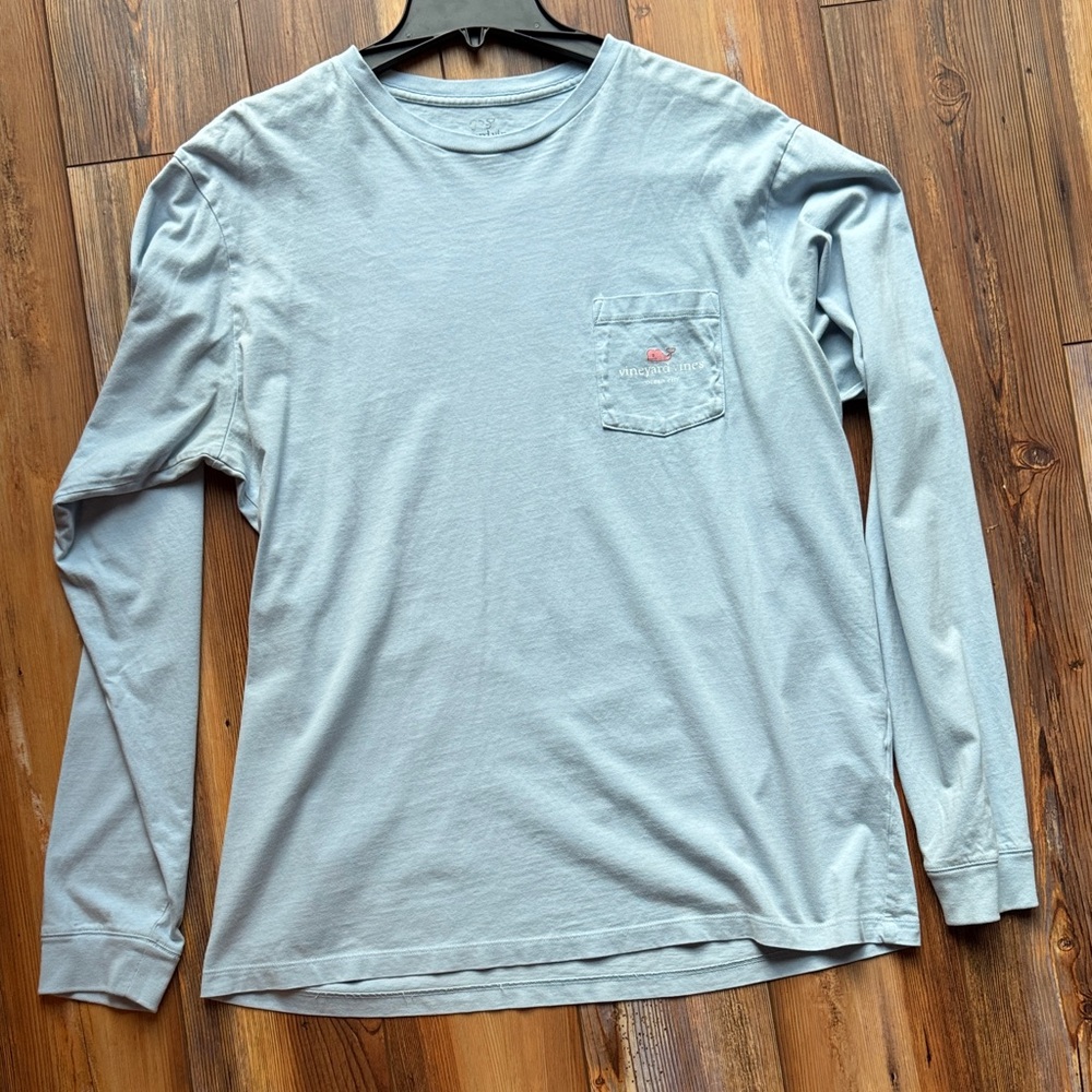 Vineyard Vines Long Sleeve Tee Medium Gray American Flag Whale Ocean City - Picture 2 of 3